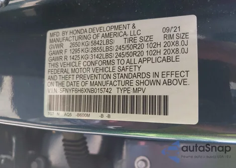 2022 Honda Pilot Awd Touring 7 Passenger z USA, uszkodzony, nr VIN 5FNYF6H6XNB015742